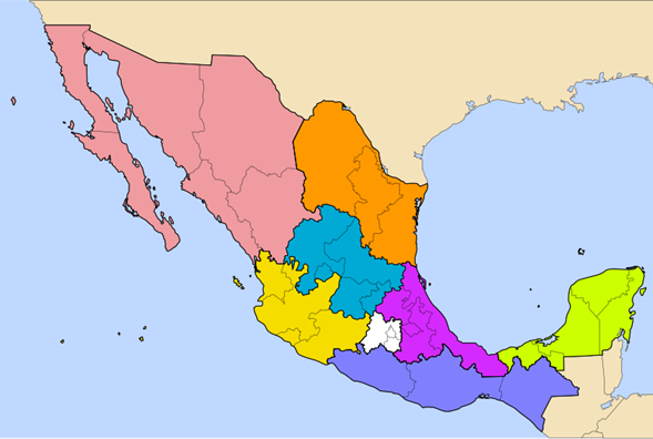 Mapa de las 8 Regiones de México. WINDARQ