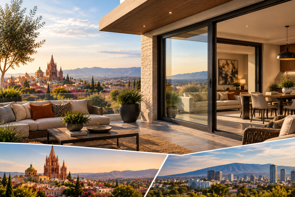 Ventanas de PVC en San Miguel de Allende en una vivienda contemporánea con vista panorámica